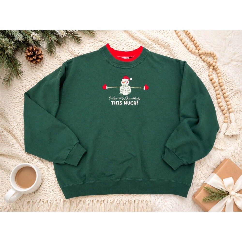 Pullover Christmas Sweater Sweat Shirt Grandma size 2X Holiday Morning Sun Green
